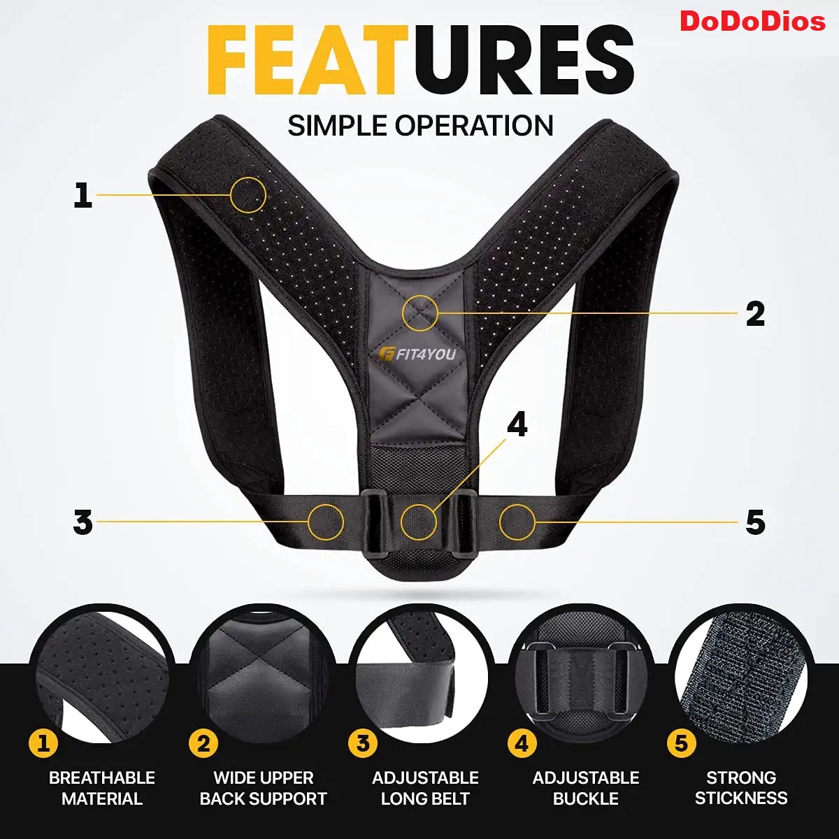 Back Brace Posture Corrector for Women and Men - Adjustable Upper Back Brace Straightener for Posture and Clavicle Support - Upper Spine Support, Providing Pain Relief From Neck, Upper Back Corrector and Shoulder (25-50") - dododios đai chống gù lưng