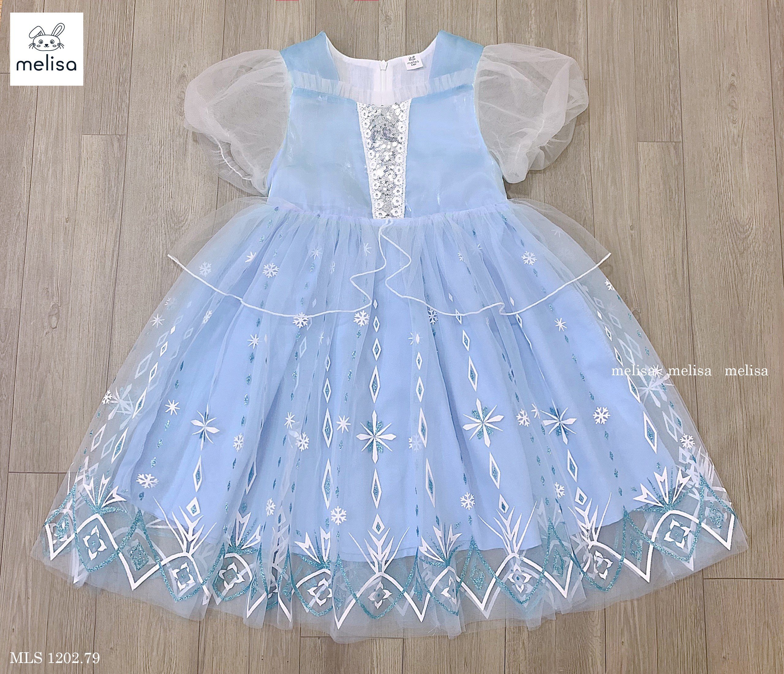 Đầm voan công chúa cho bé gái dự tiệc diện tết đẹp hình Elsa size 10-40kg hàng thiết kế cao cấp