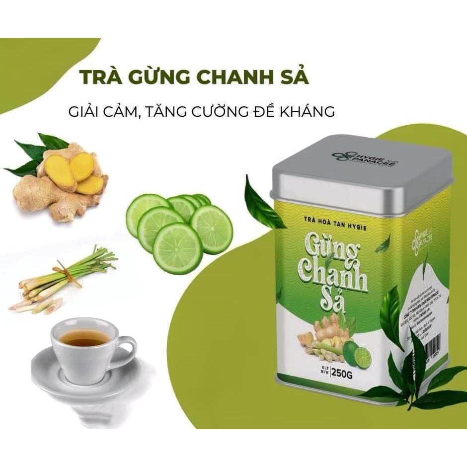 Trà gừng chanh sả Hygie hộp giấy 120g - dạng hòa tan tiện lợi, thơm ngon,