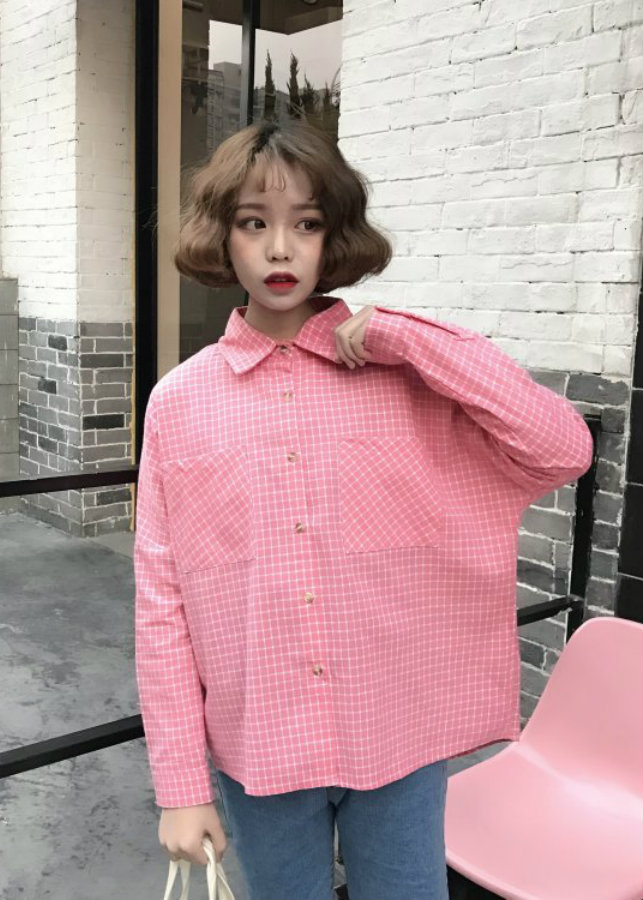 Áo sơ mi oversized caro Mã: AM1218 - HỒNG