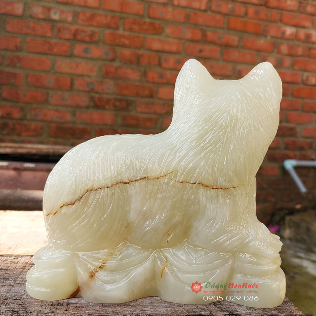 Tượng mèo 12 con giáp phong thủy đá ngọc Pakistan dài 15cm