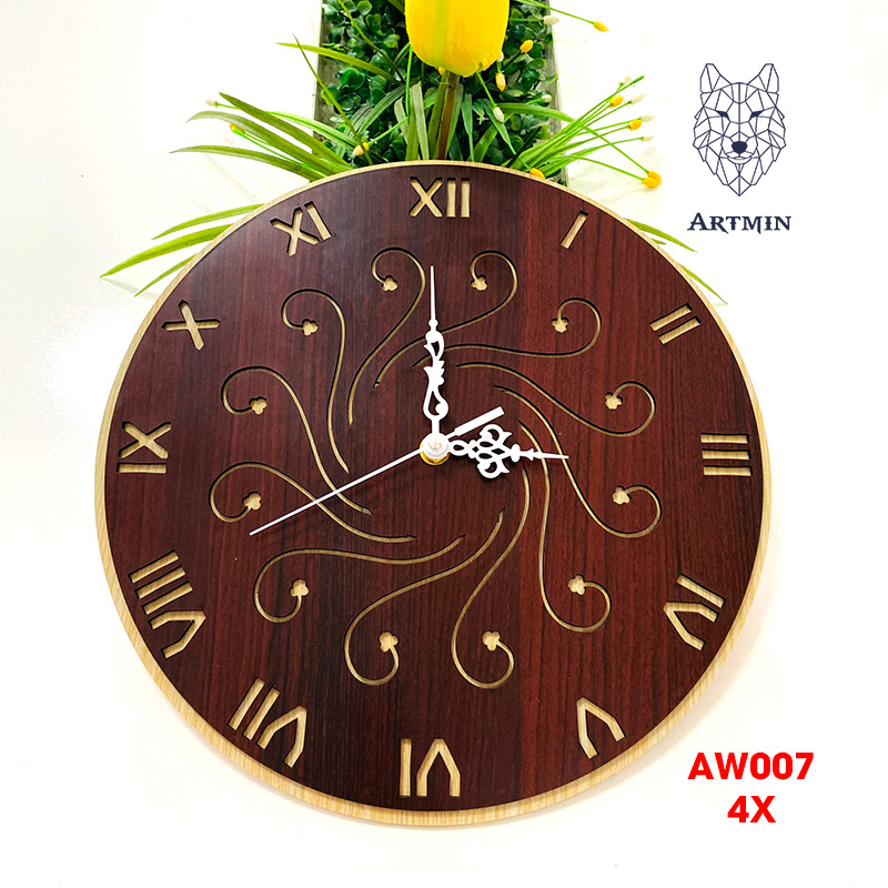 AW007 - Đồng Hồ Gỗ Treo Tường – Décor Trang Trí Hoa Văn