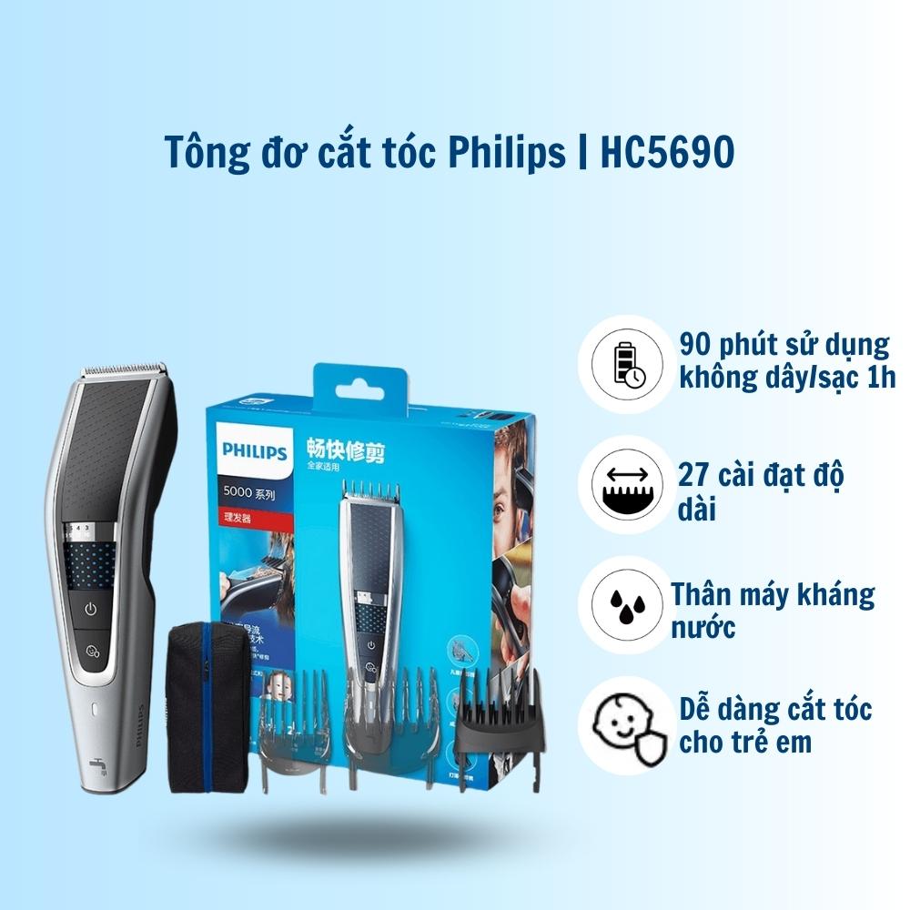 Tông đơ cắt tóc Philips điện không dây trẻ em và người lớn HC5690 - Hàng nhập khẩu