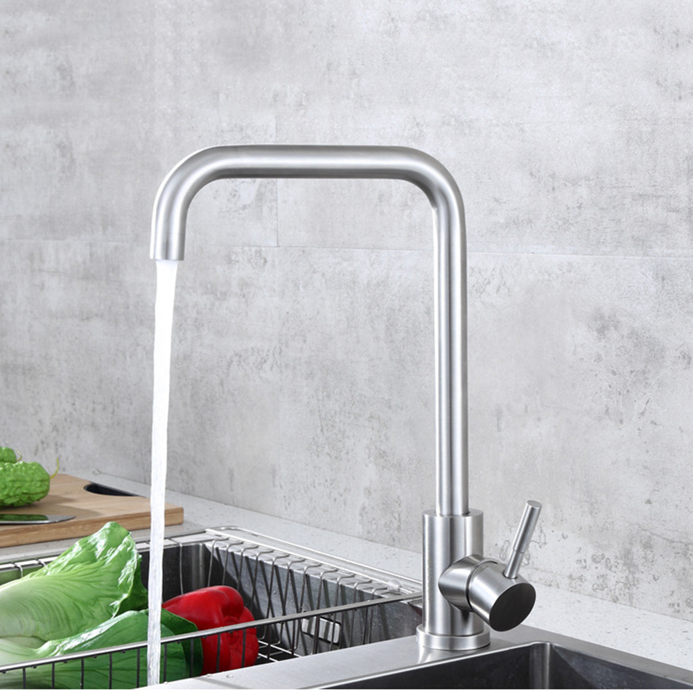 Vòi rửa chén bát inox 304 nóng lạnh KAMA RC05 cho bồn rửa chén bát nhà bếp với màu sắc nguyên bản, phù hợp với mọi lỗ vòi. Tặng kèm 2 dây cấp nước nóng lạnh 60 cm - Hàng chính hãng