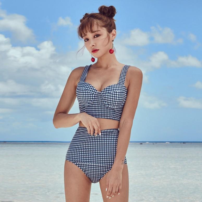 Bikini Hai Mảnh Áo Tắm Nữ Hai Mảnh Ca Rô Gợi Cảm AT103 MÂY Chất Liệu Thun Lạnh Co Giãn Tốt, Set Áo Bơi Và Quần