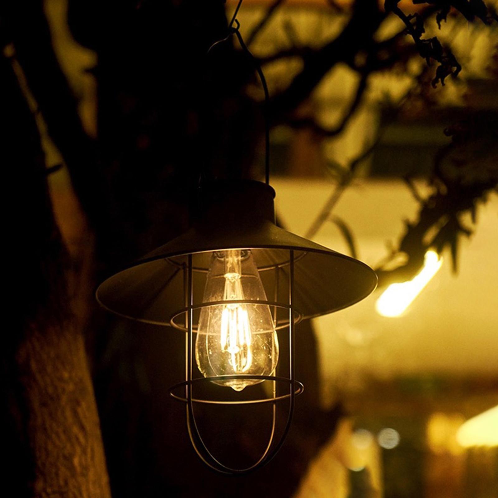 2Pcs Solar Lantern Hanging Lamp w/ Hanging Rod Lights for Terrace Lawn