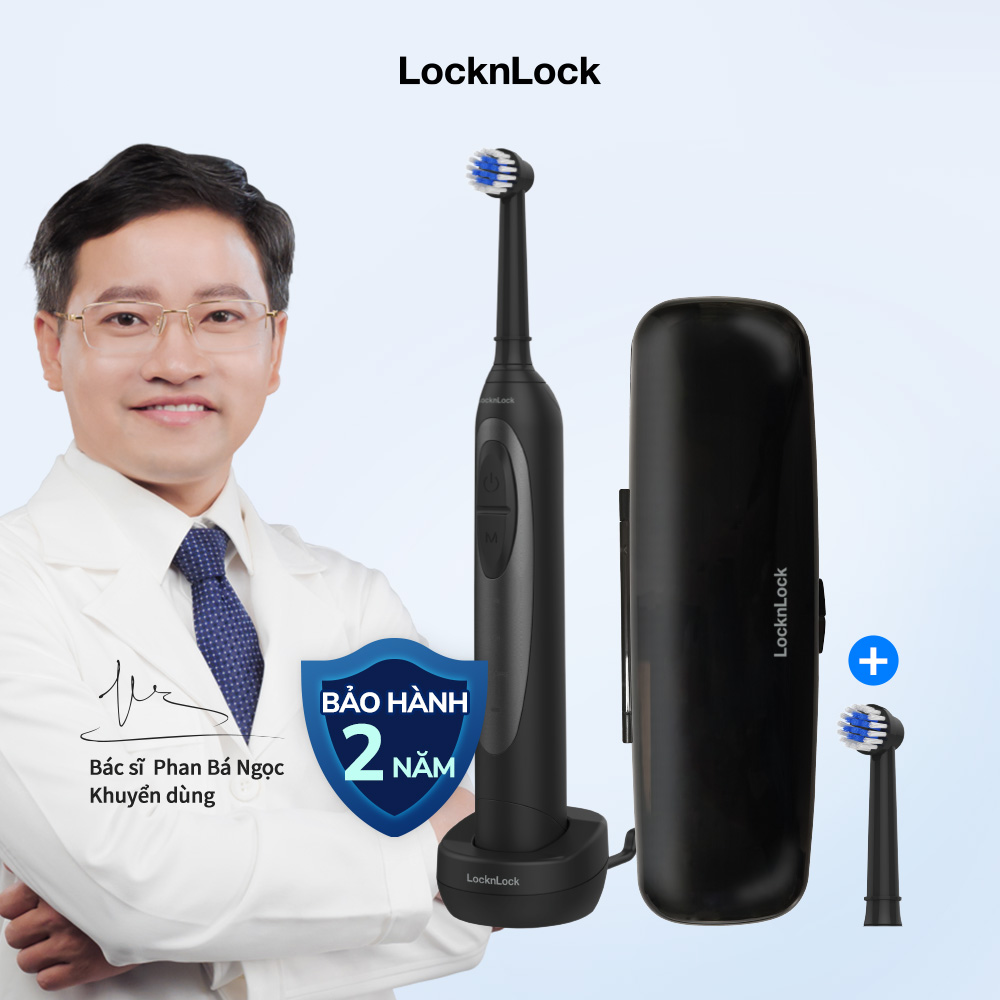 Bàn chải đánh răng điện LocknLock Smart oscillating electric toothbrush ENR626BLK - 3 chế độ, đế sạc cảm ứng, chống nước - Màu đen - Hàng Chính Hãng