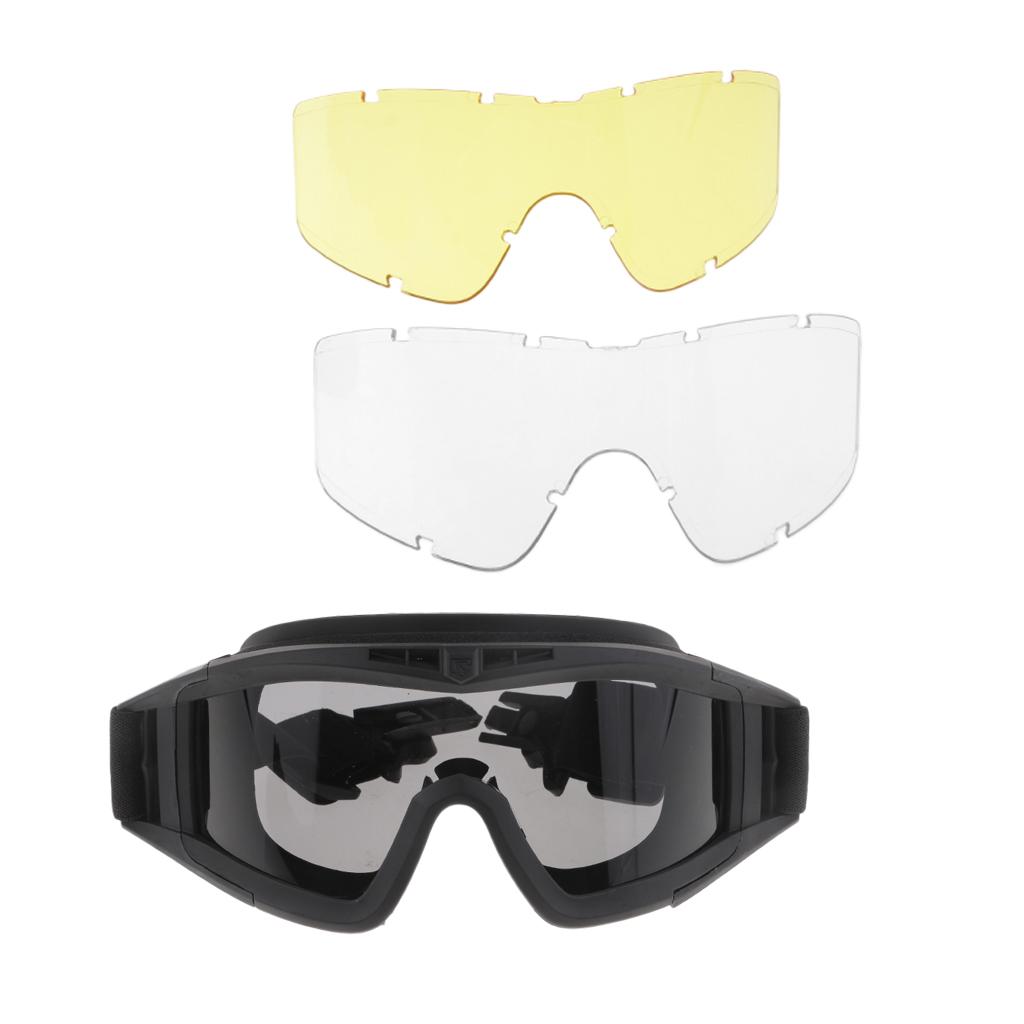 FAST Tactical Goggle Glasses for Helmet with 3 Lens Shooting Hunting Black
