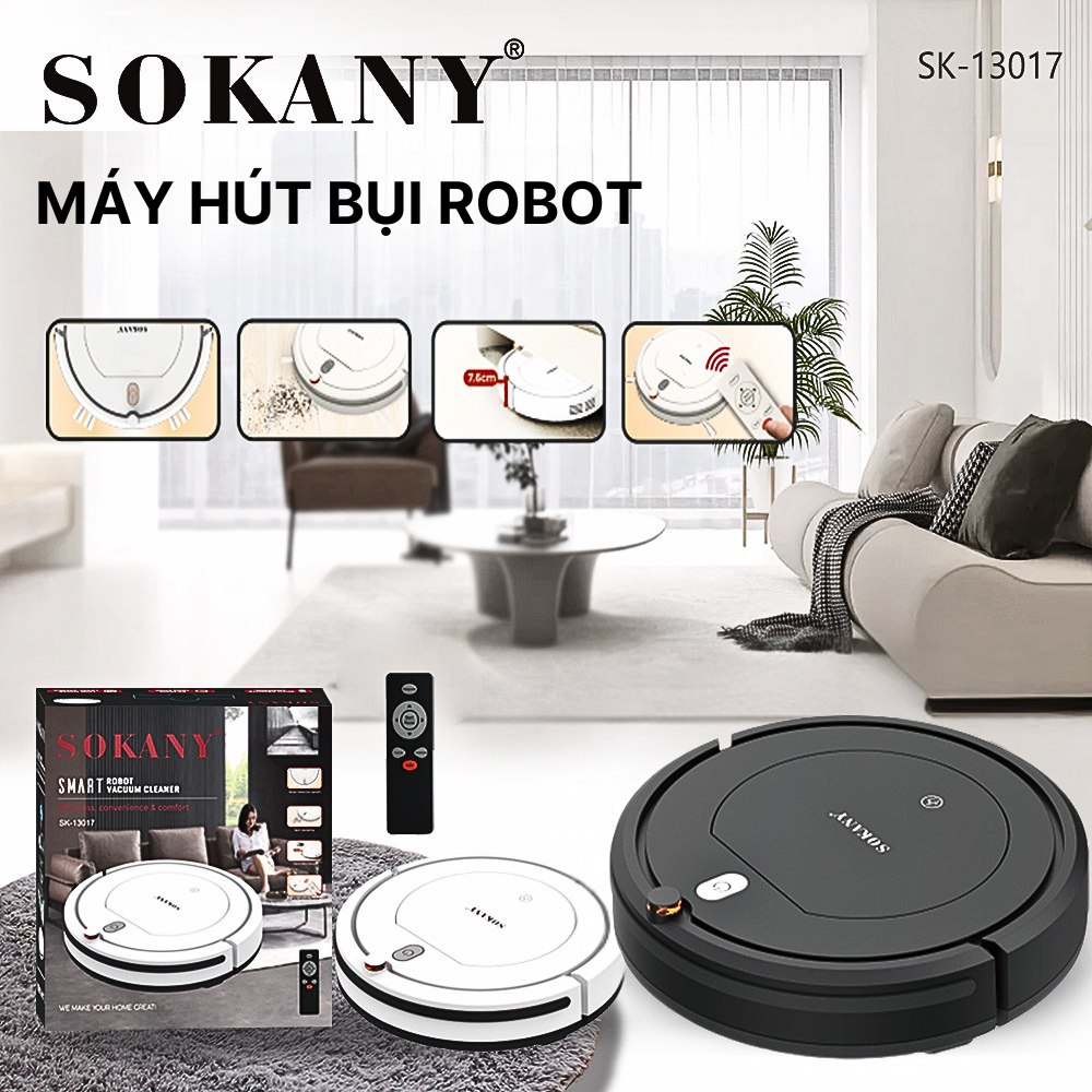 Robot hút bụi lau sàn thông minh SOKANY SK-13017 máy hút bụi dành cho gia đình, điều khiển từ xa, hút bụi tự động - HÀNG CHÍNH HÃNG - DELIYA