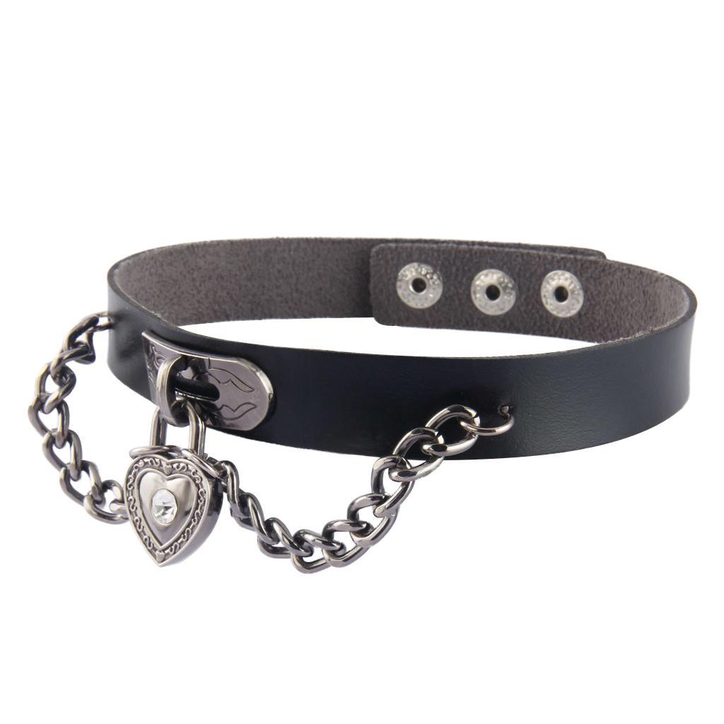 Vintage Fashion PU Choker Necklace Love Heart Alloy Pendant Collar