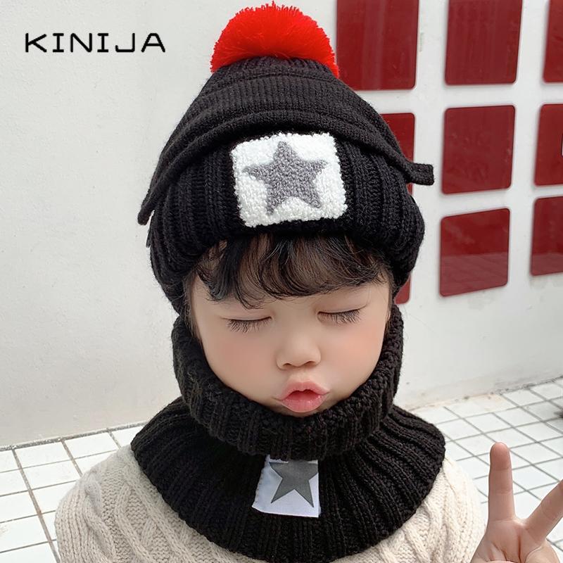 3 Mùa Đông Cho Bé Skullies Bò Mũ Khăn Miệng Mặt Nạ Dệt Kim Trang Trượt Tuyết Ngoài Trời Mũ Pompom Bé Gái Bé Trai Trẻ Em Mặt giữ Ấm Bộ