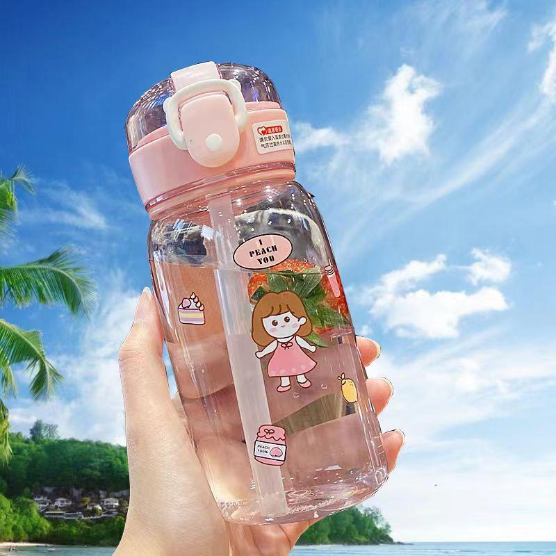 Giao hàng nhanh nắp bật lên cốc nước cống trà hoạt hình dễ thương đơn giản văn phòng dung tích lớn cốc nhựa không gian giá trị cao cốc sinh viên đi kèm cốc