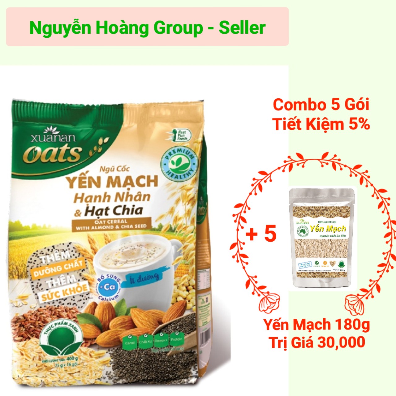 Ngũ cốc Hạnh Nhân Hạt Chia Xuân An 400g( Tặng Gói YM 180g)