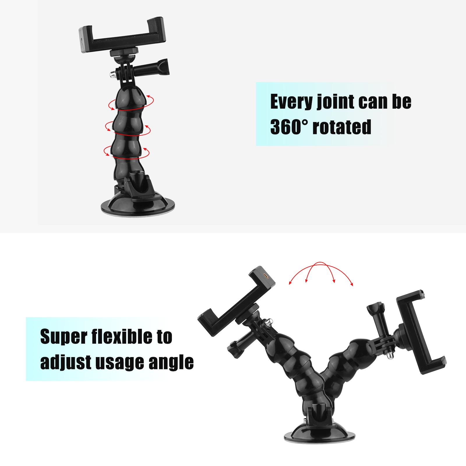 16cm Flexible Suction Cup Mount Windshield Suction Cup Phone Mount 360°Rotatable 1/4 Inch Screw Hole with Phone Holder