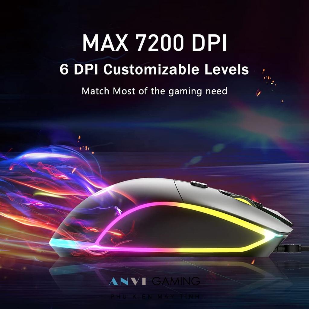 Chuột chơi game có dây INPHIC PW8 - 7 Nút Marcro - Đèn Nền LED RGB rực rỡ - 7200 DPI Hàng Nhập Khẩu