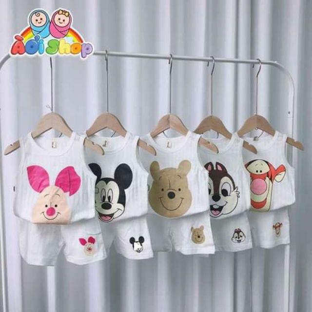 Bộ cotton giấy sát nách trơn in hình