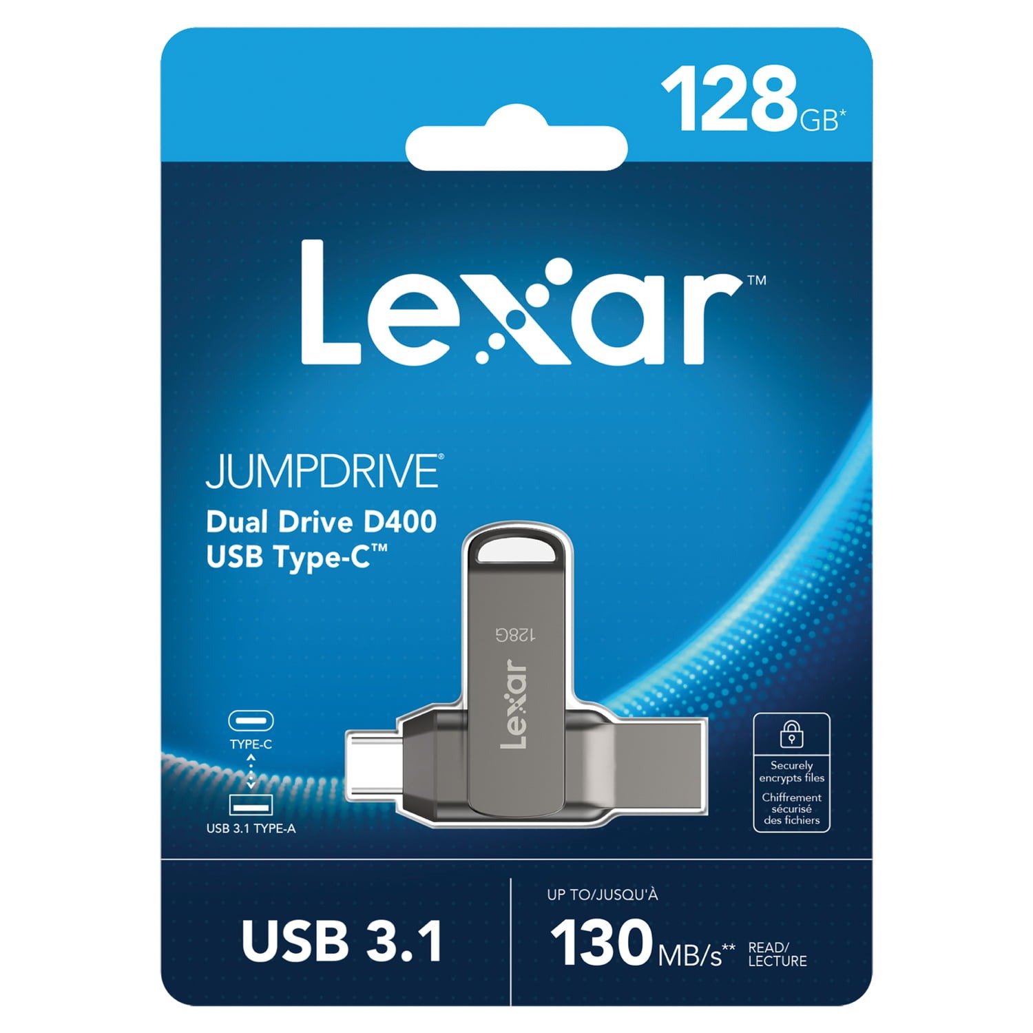 USB Lexar JumpDrive Dual Drive D400 Type-C / Type-A - USB 3.1 64G / 128GB, tốc độ đọc 130Mb/s, tương thích MAC / PC - Hàng chính hãng