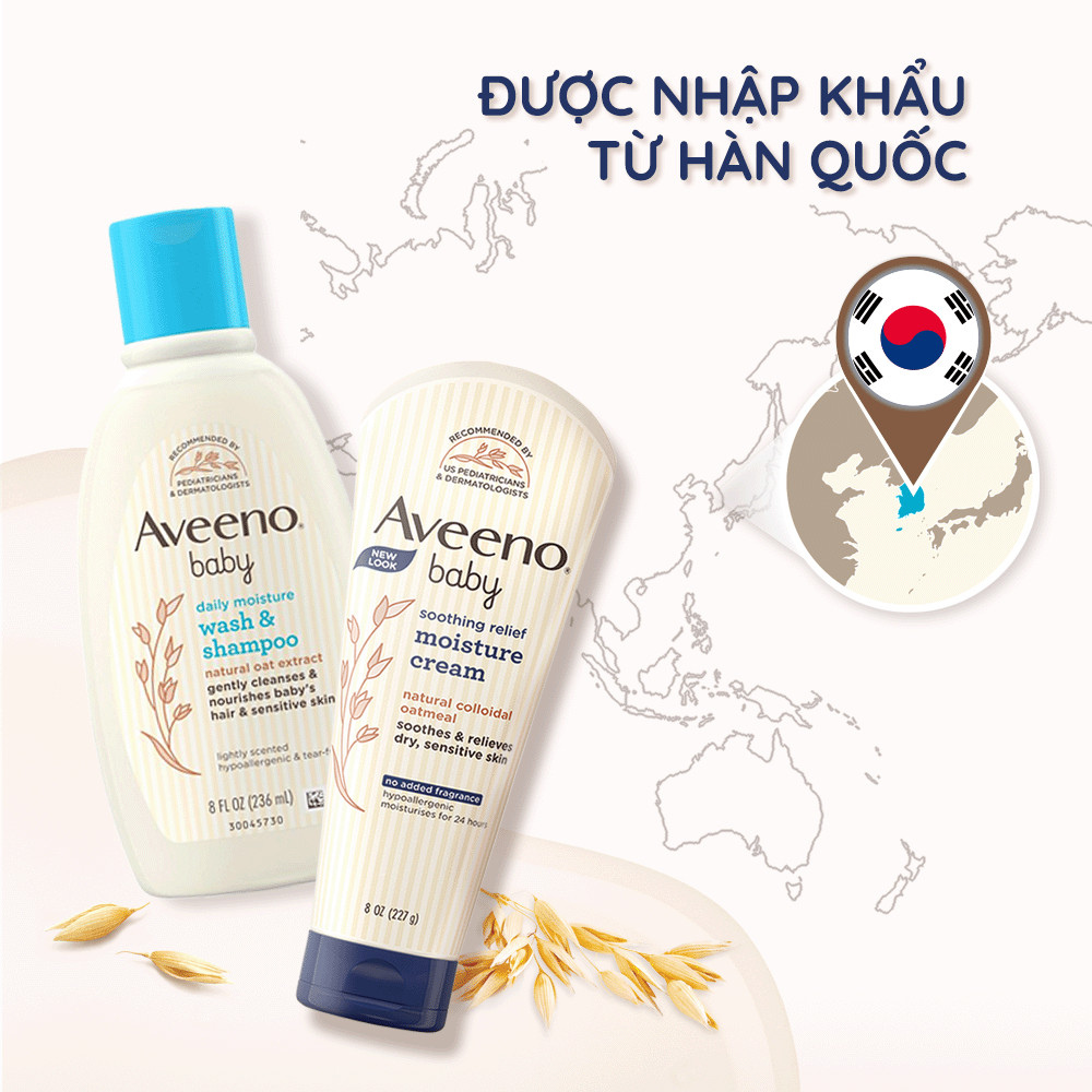 Bộ làm sạch & sữa dưỡng ẩm cho bé da nhạy cảm Aveeno Baby Daily Moisture.