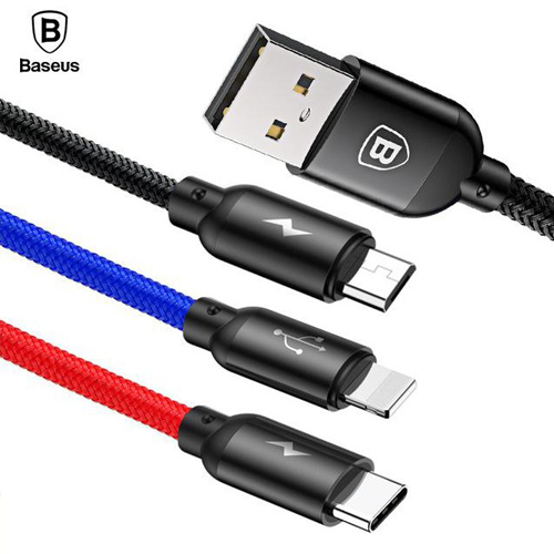 Cáp Sạc Đa Năng 3 Đầu IP - Microusb - Type-C Dài 30cm / 120cm Sạc 3 Thiết Bị Cùng Một Lúc Công Suất 3.5A - Hàng Chính Hãng Baseus