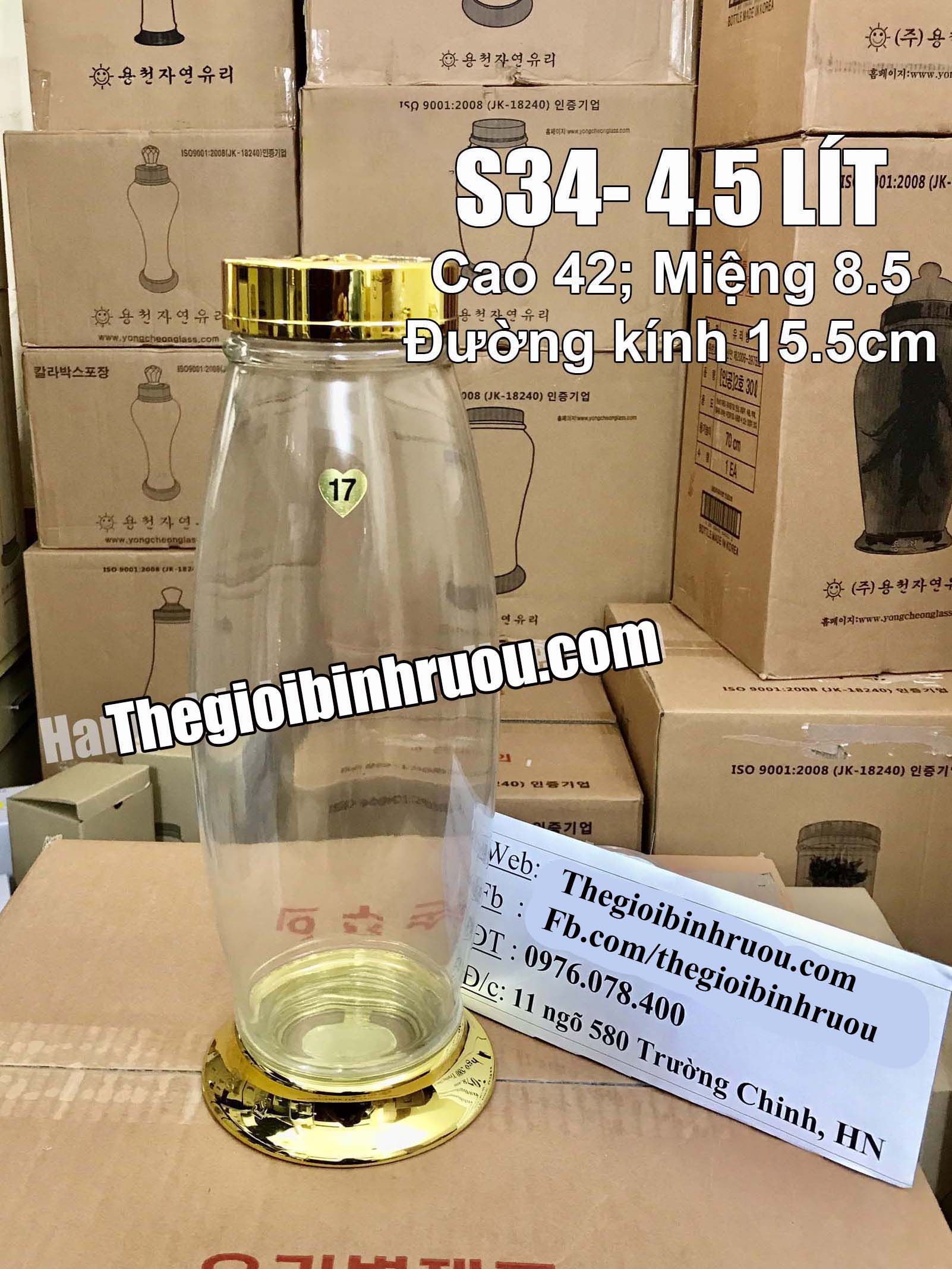 Bình Thủy Tinh Ngâm Rượu Sâm Hàn Quốc 4.5L - Bình Hình Bầu