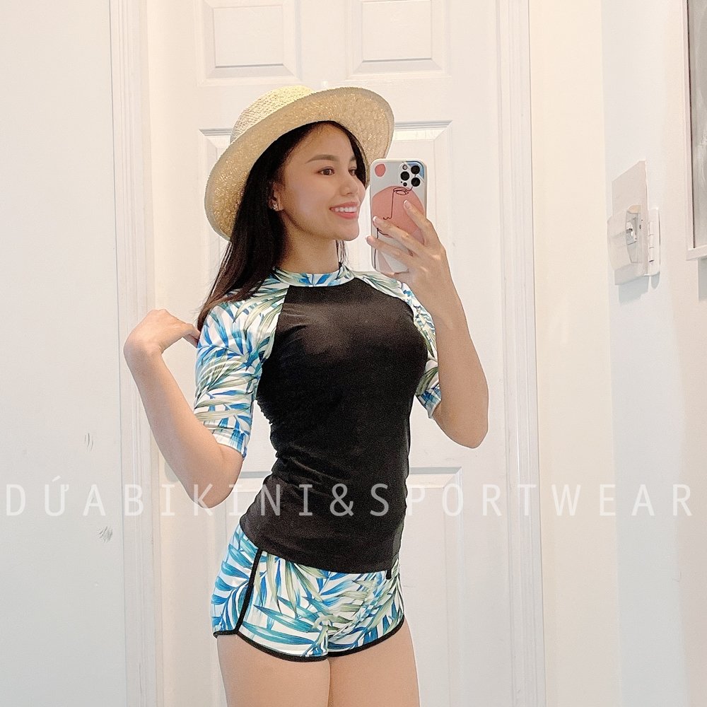 Đồ bơi bikini hai mảnh tay lỡ kín đáo đi bơi