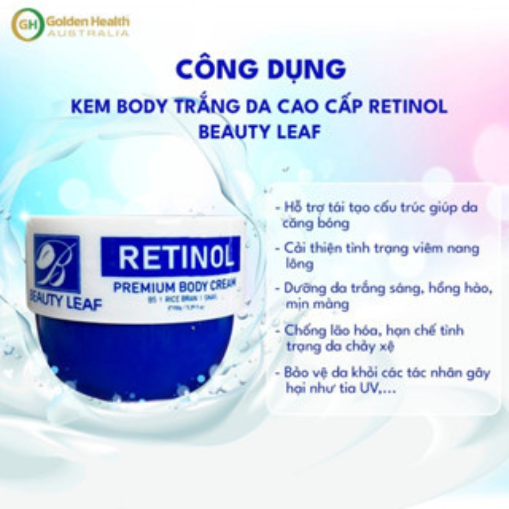 [GOLDEN HEALTH] Kem Dưỡng Trắng Da Body Retinol Beauty Leaf 150g,Giúp Da Mềm Mịn,Bật Tone Trắng Hồng Tự Nhiên