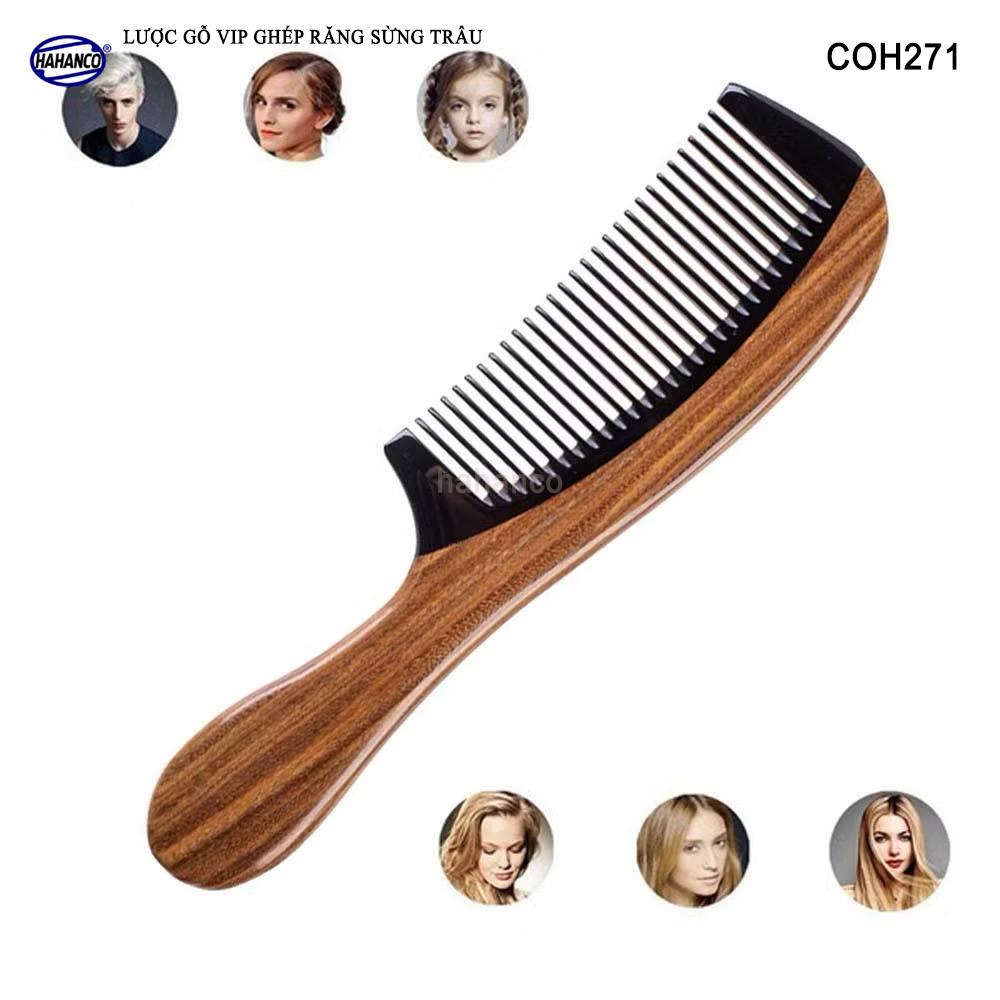 Lược Gỗ Thơm Ghép Răng Sừng Đen Cao Cấp HAHANCO (Đủ Mẫu) Kiểu Dáng Châu Âu- COH271