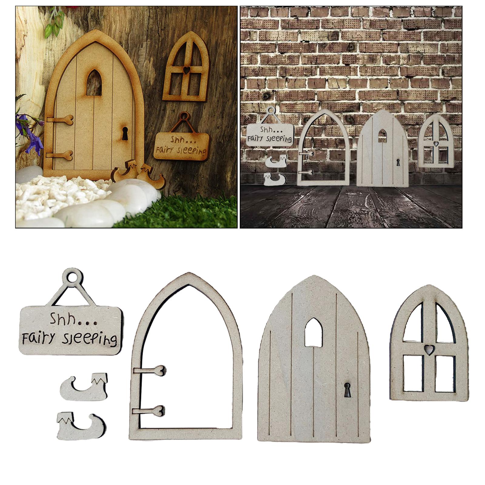 Wooden Miniature Fairy Gnome Window Home Door for Fairy Garden Accessories