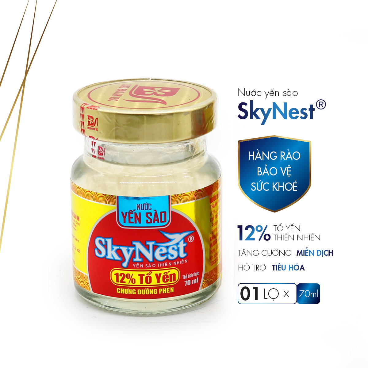 Nước Yến sào cao cấp SkyNest 12% Tổ Yến, 1 lọ x70ml , chất lượng đạt chuẩn quốc tế, dinh dưỡng cao, hiệu quả cho hồi phục và cải thiện sức khỏe