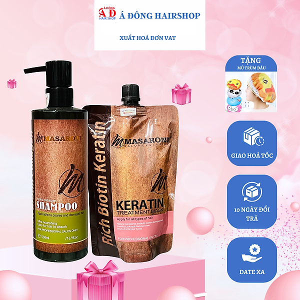 Combo gội ủ Collagen Keratin MASARONI siêu mượt cho tóc khô hư tổn 500ml