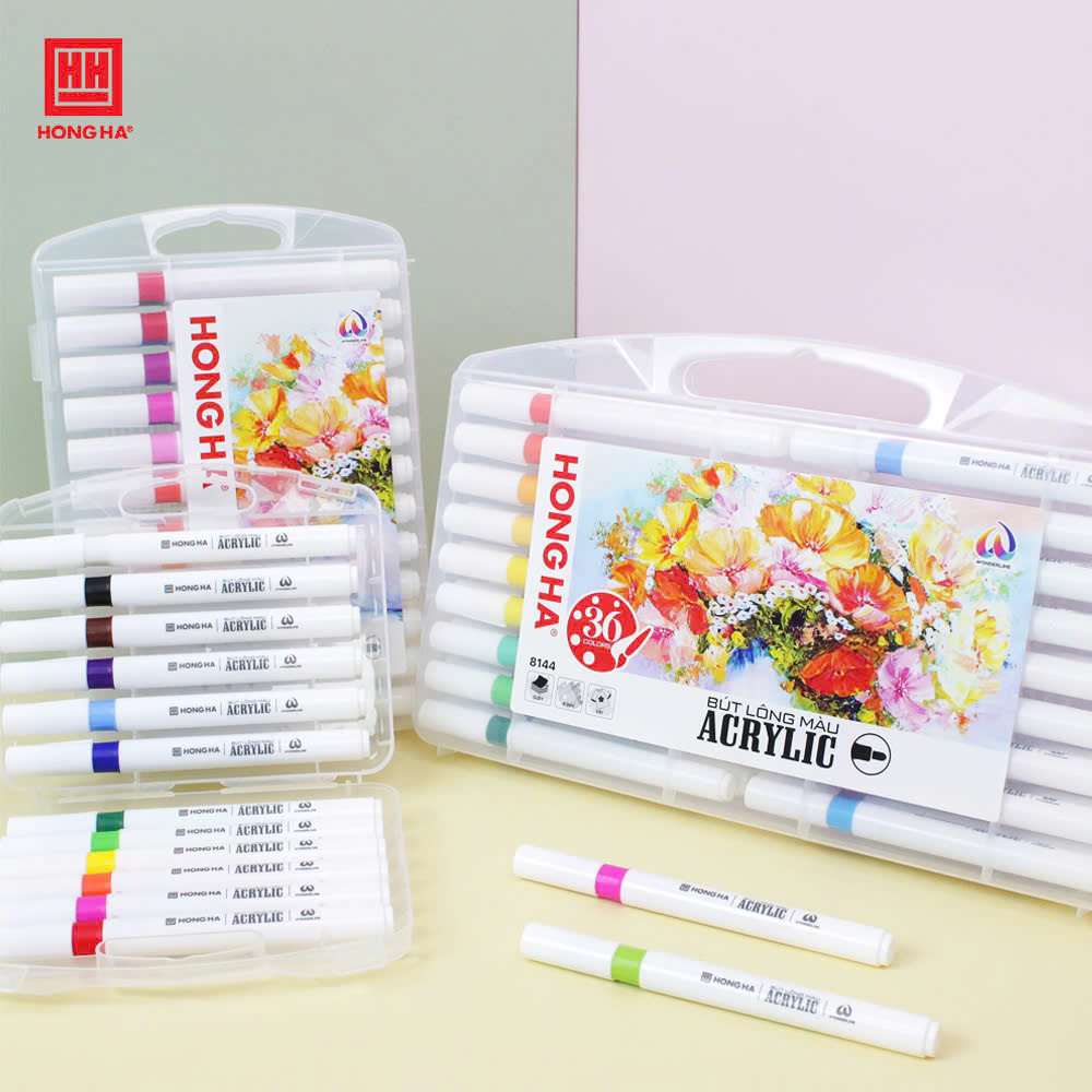 Bút lông màu Acrylic Hồng Hà tô trên mọi chất liệu (12/24/36 màu) - 8142/8143/8144