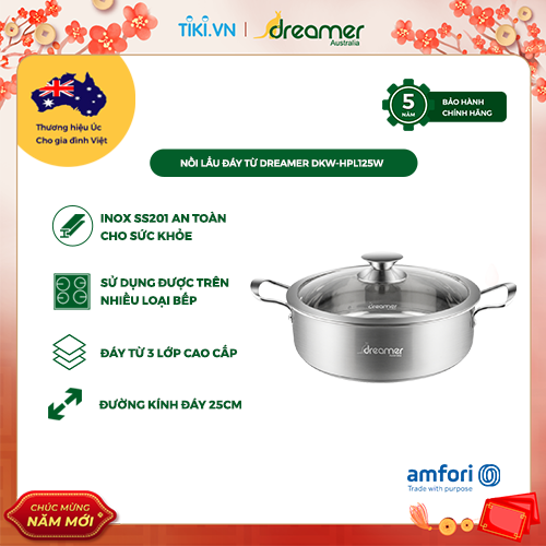 Nồi lẩu inox đáy từ 25cm- Dreamer DKW-HPL125W