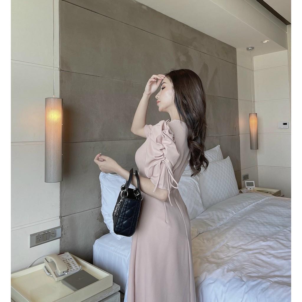 Đầm Hạt Trai Nhún Rút Tay Phồng