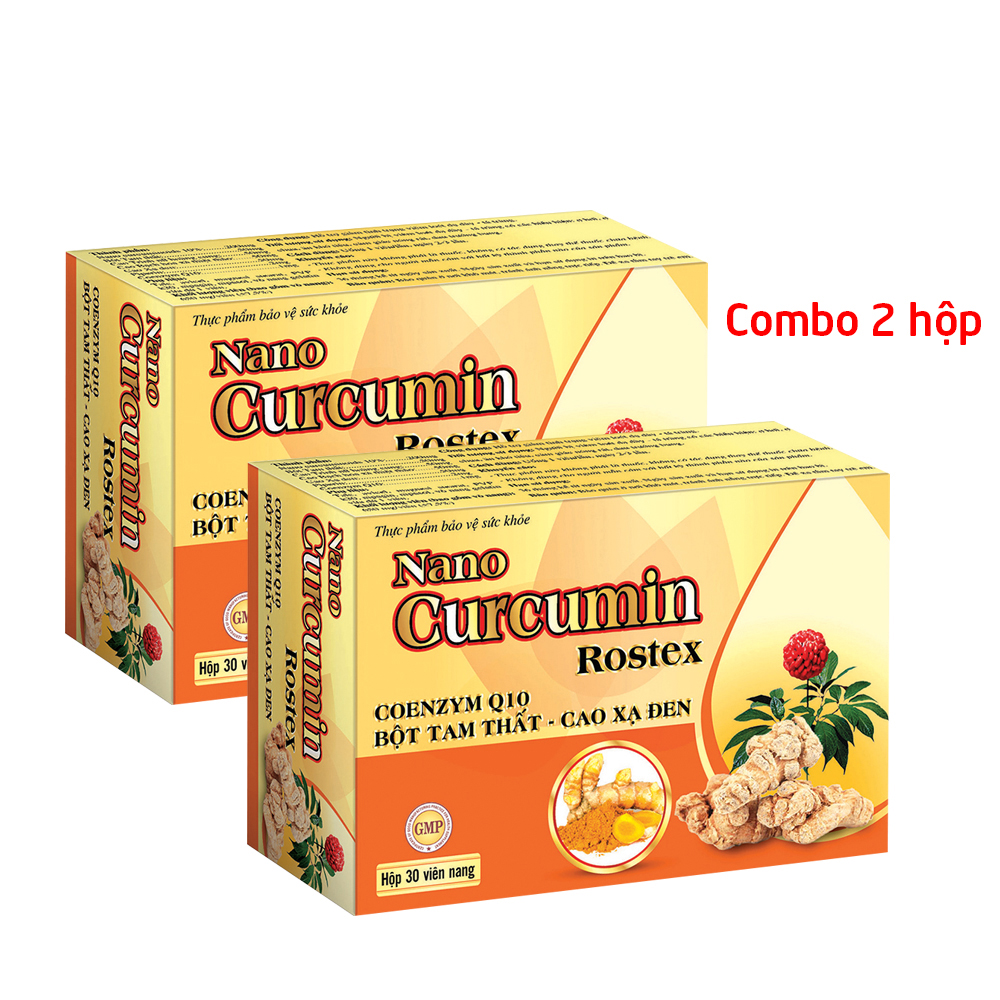 Combo 2 hộp Tinh nghệ Nano Curcumin Rostex Tam Thất Xạ Đen giảm viêm loét dạ dày - 30 viên