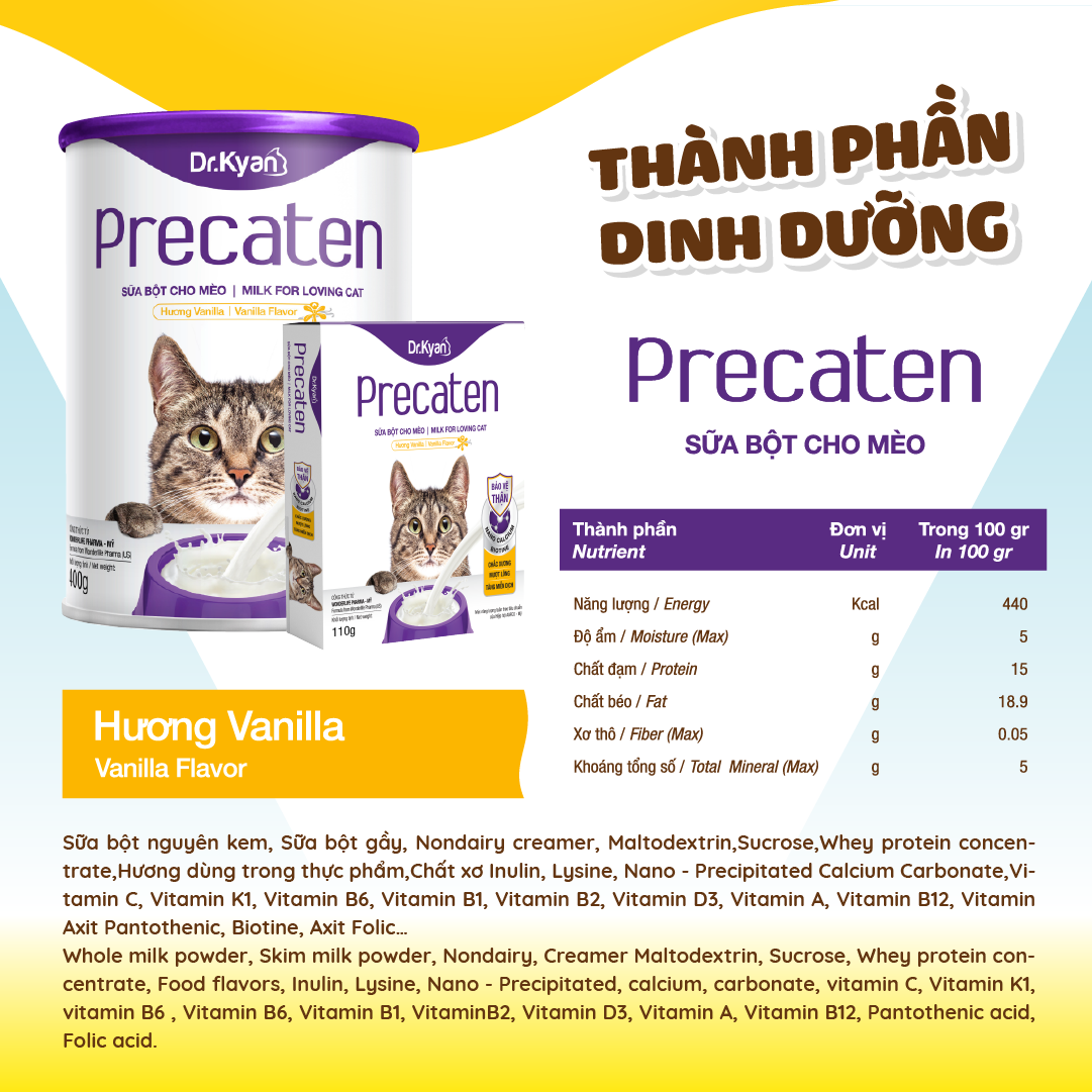 Sữa bột Dr Kyan Precaten cho mèo hộp 110g