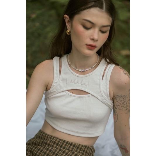 OLALASTUDIO Áo thun ba lỗ croptop thêu logo