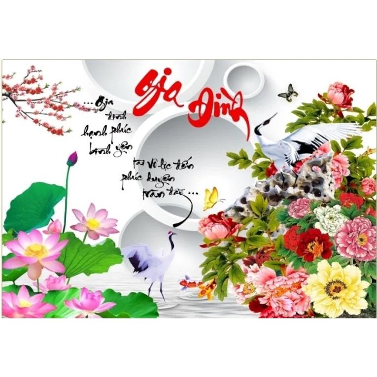 Tranh thêu chữ thập Gia đình LV3527, tranh thêu 3D, kích thước 75 x 55 cm
