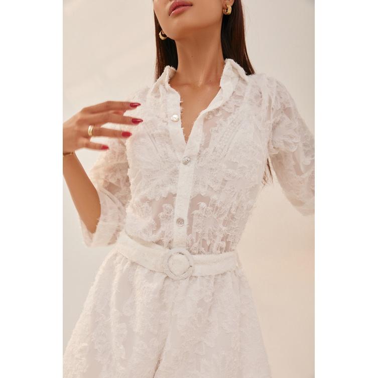 Nene Clothing - Playsuit trắng tay lửng