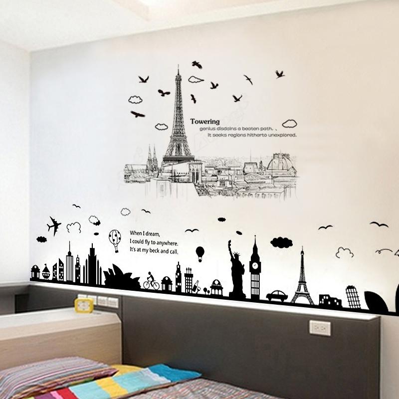 Combo 2 decal dán tường tháp Eiffel và địa danh nổi tiếng thế giới cho bé + Tặng stick bất kỳ