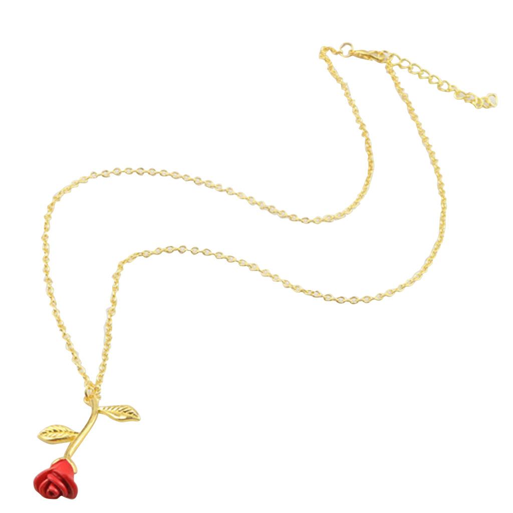 Flower Pendant Necklace Red Rose Statement Necklace for Women Girls