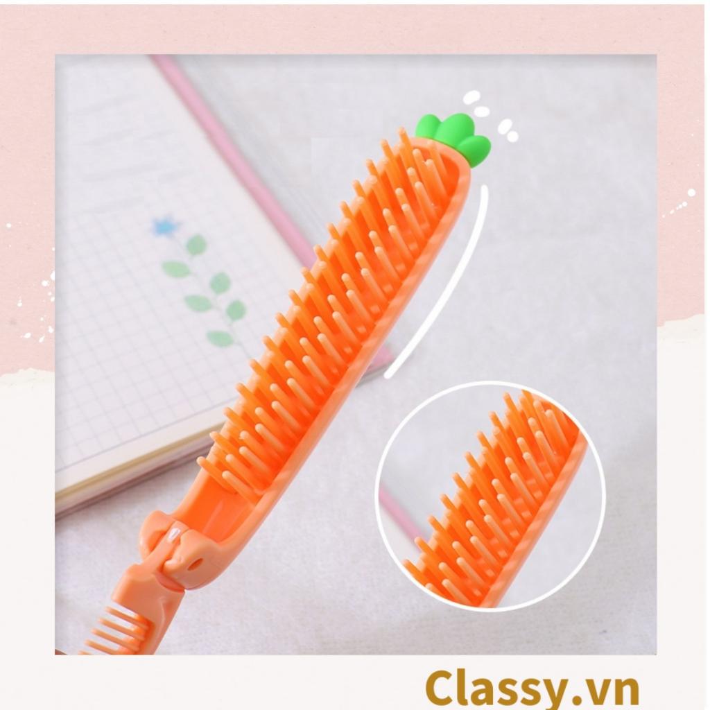 Lược cầm tay mini 2 đầu, gấp gọn Classy tiện lợi hình trái cây cà rốt củ cải nhỏ gọn có thể mang theo PK1566