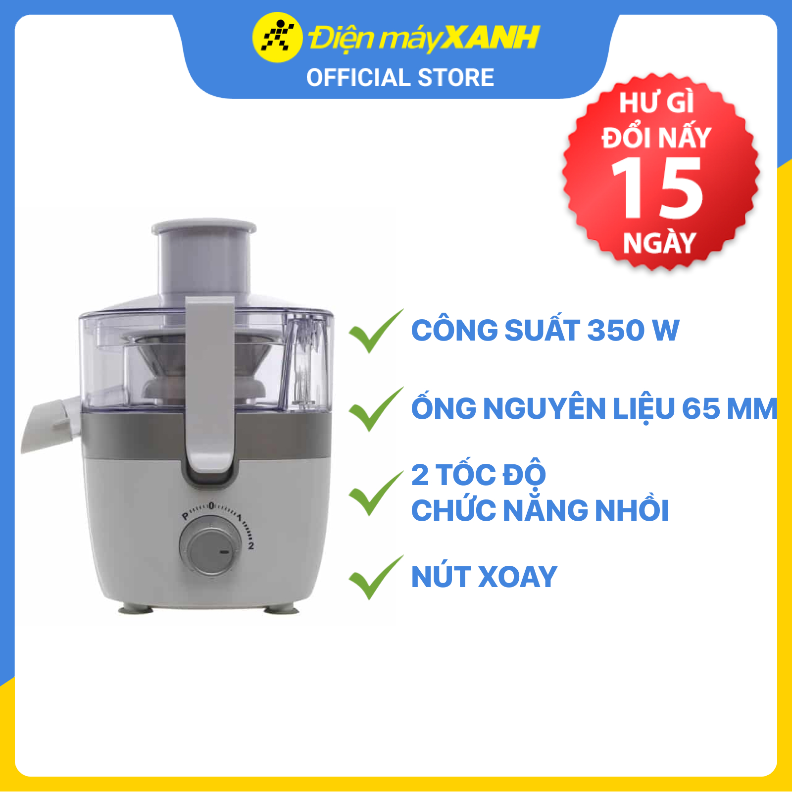 Máy ép trái cây Midea MJ-JE35 - Trắng Xám - Hàng Chính Hãng