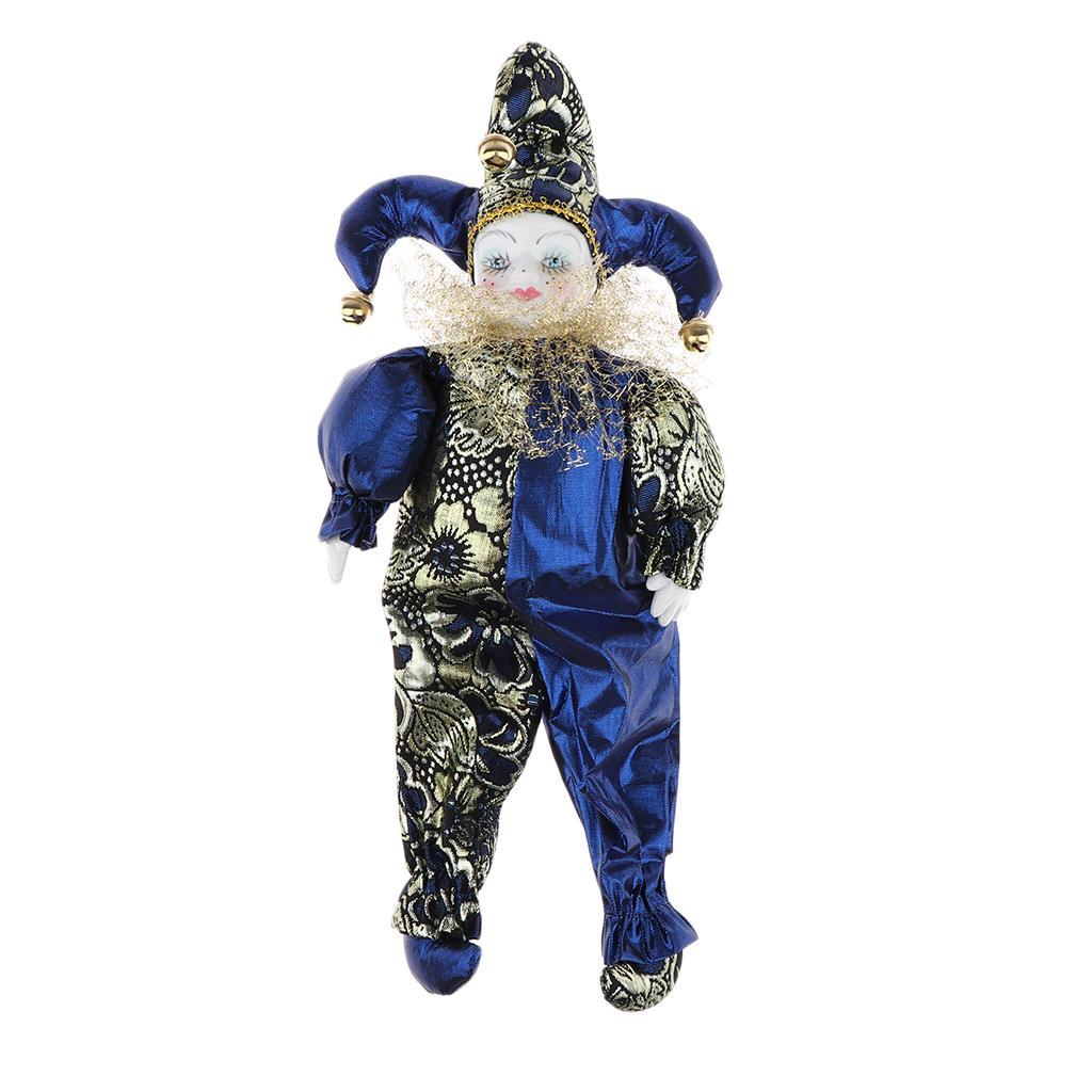 Porcelain Clown Doll Hanging Foot Harlequin Doll Home Display Ornament, D
