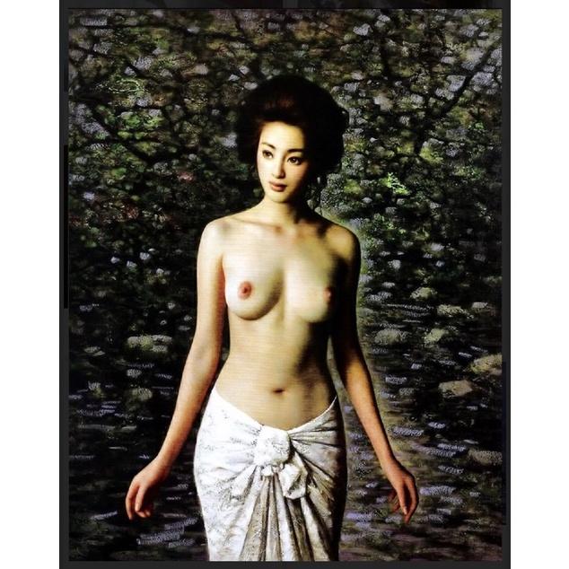 Tranh nghệ thuật cô gái dán tường 3d. KT 80x120 cm, tranh in vải lụa siêu bền