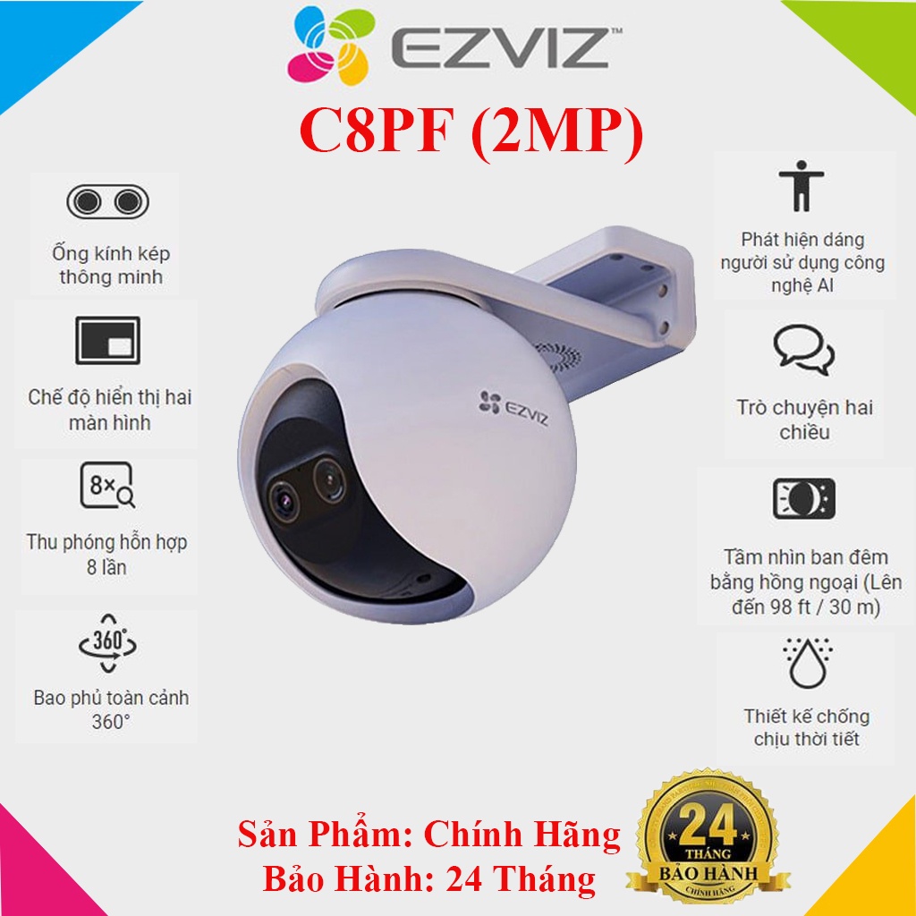 Camera Ezviz C8PF 2MP Mắt Kép - AI Thông minh - Xoay 360 độ - Đàm thoại 2 chiều - Hàng chính hãng