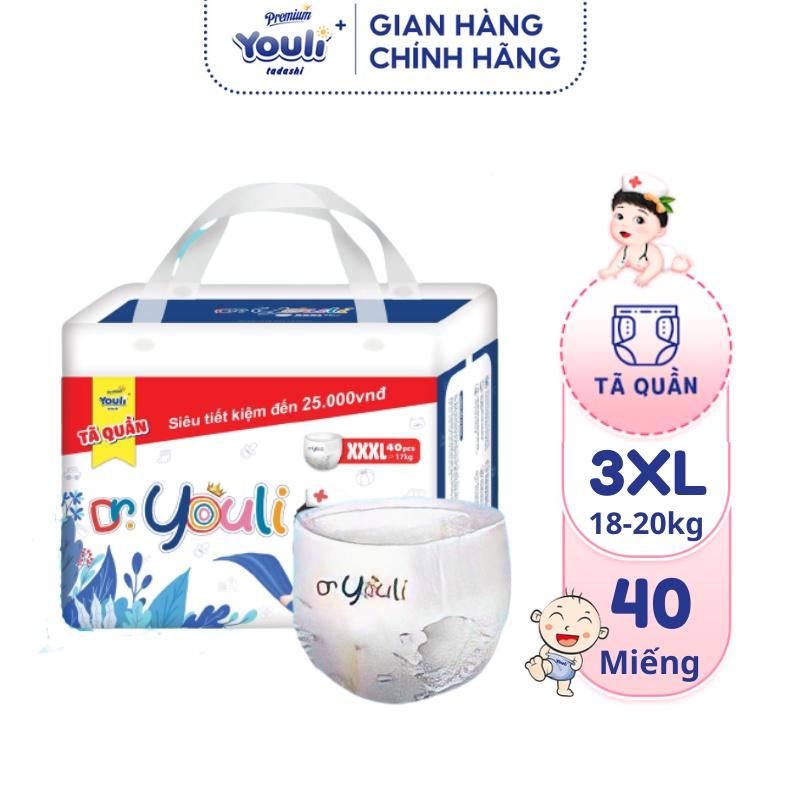 Tã Bỉm Quần Sơ Sinh Dr. YOULI Size 3XL 40 Miếng Đai Chun Mềm Mại, Mỏng Nhẹ Siêu Thấm Hút Cho Bé Từ 17 kg