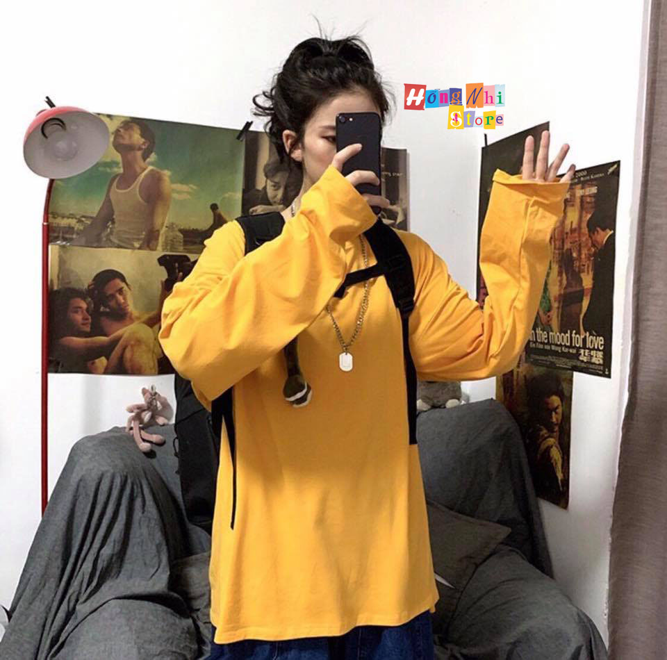 Áo Thun Tay Dài Trơn Dáng Rộng Màu Vàng Long Tee Unisex - MM
