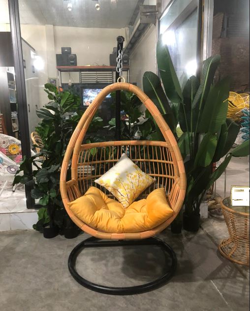 Xích đu đơn bo cạp trắng XĐN7 chất liệu khung sắt mây nhựa cao cấp juno sofa