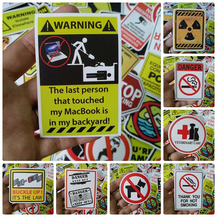 Bộ Sticker dán cao cấp chủ đề WARNING - Dùng dán Xe, dán mũ bảo hiểm, dán Laptop