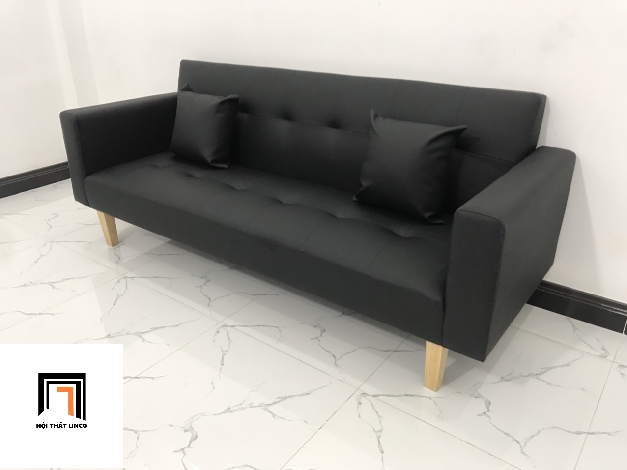 Ghế sofa băng giường 2m simili giả da màu đen nhiều kích cỡ